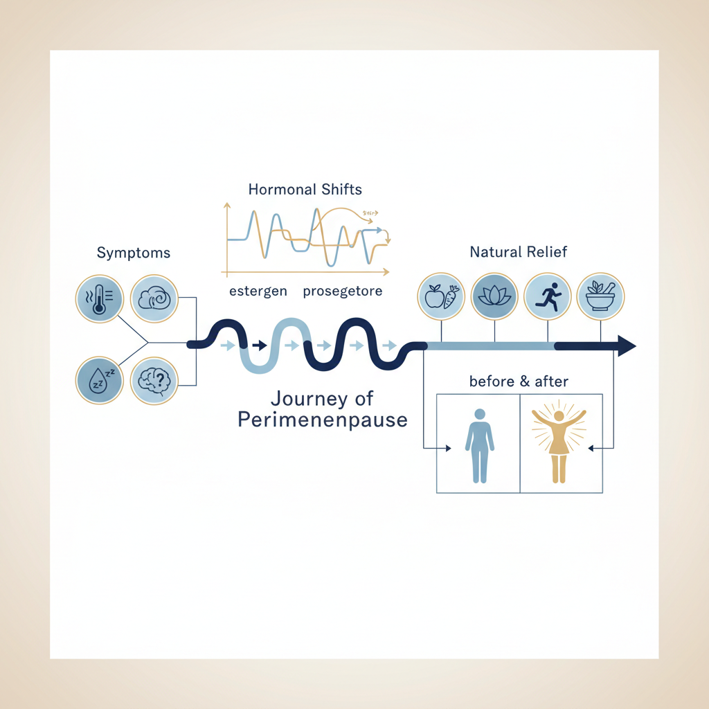 Navigating Perimenopause: Symptoms, Hormonal Shifts, & Natural Relief - Infographic illustration