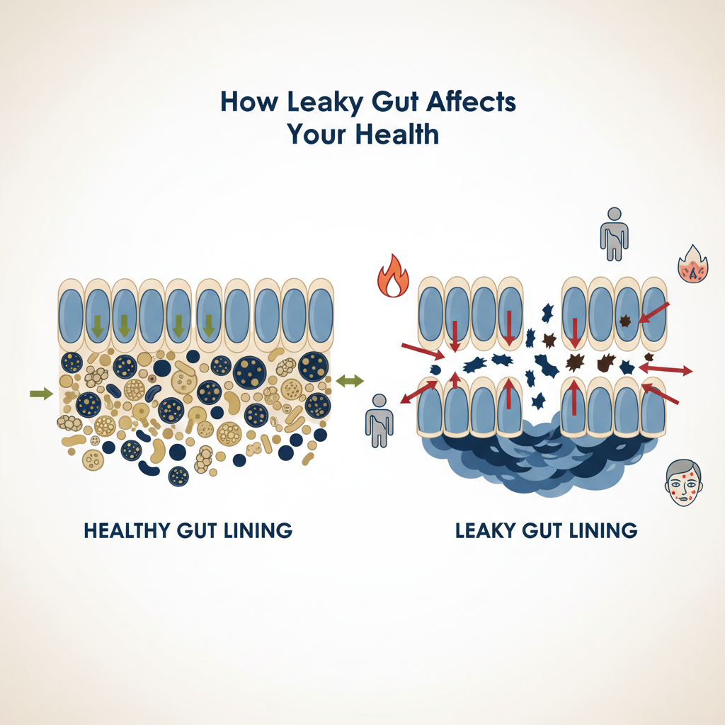 How Leaky Gut Affects Your Health - Infographic illustration