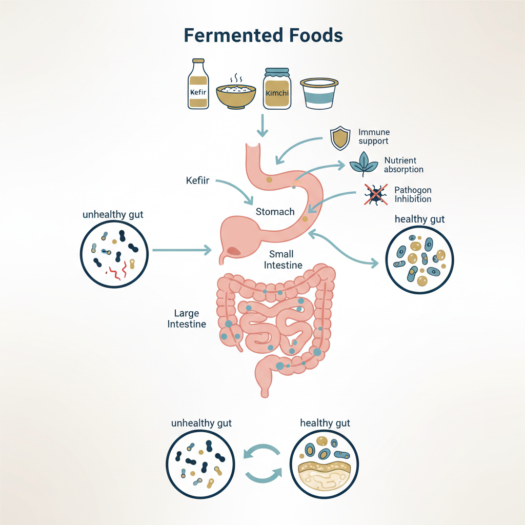 The Role of Fermented Foods in Gut Health - Infographic illustration