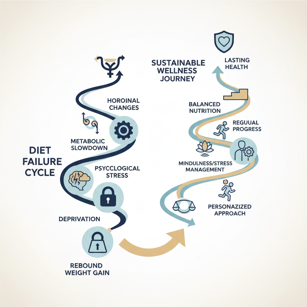 Why Do 90% of Diets Fail? Scientific Reasons and Sustainable Solutions - Infographic illustration