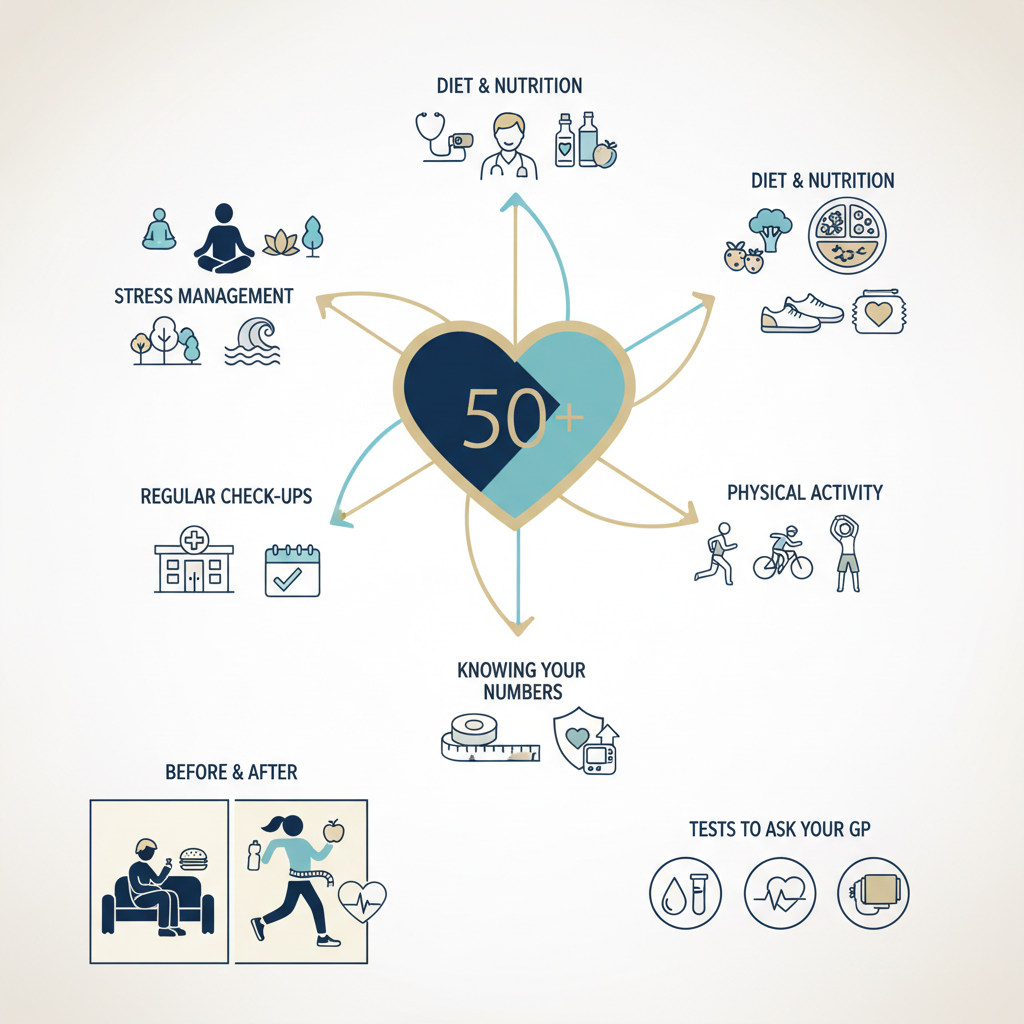 Heart health after 50 UK BHF: Protecting your heart in later life - Infographic illustration