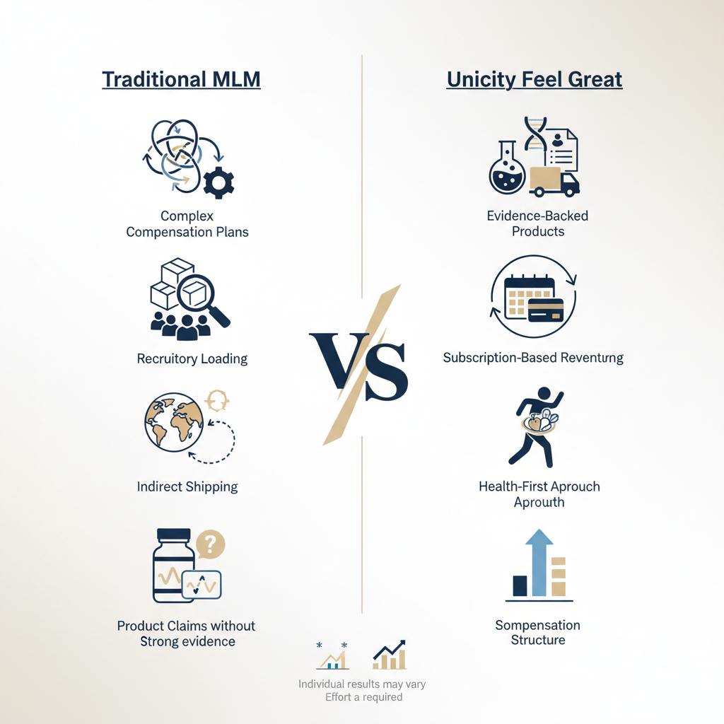 Unicity Feel Great vs MLM Difference: Why Feel Great Stands Apart - Infographic illustration