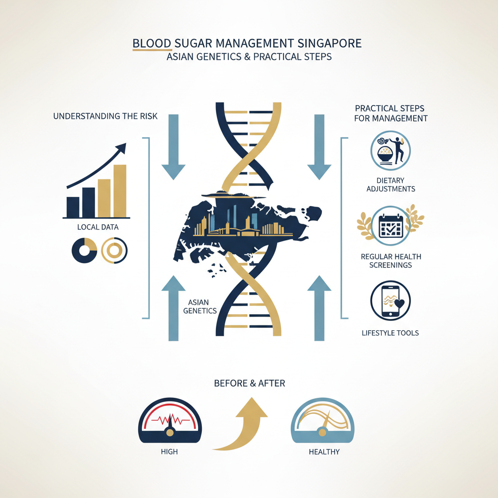 Blood Sugar Management Singapore: Asian Genetics & Practical Steps - Infographic illustration