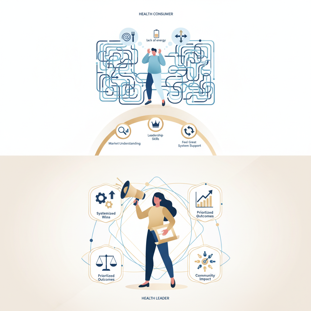 From Health Consumer to Health Leader: The Transformation - health consumer to leader transformation - Infographic illustration