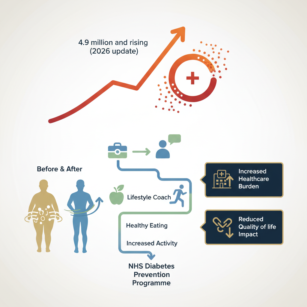 Type 2 diabetes UK statistics: 4.9 million and rising (2026 update) - Infographic illustration