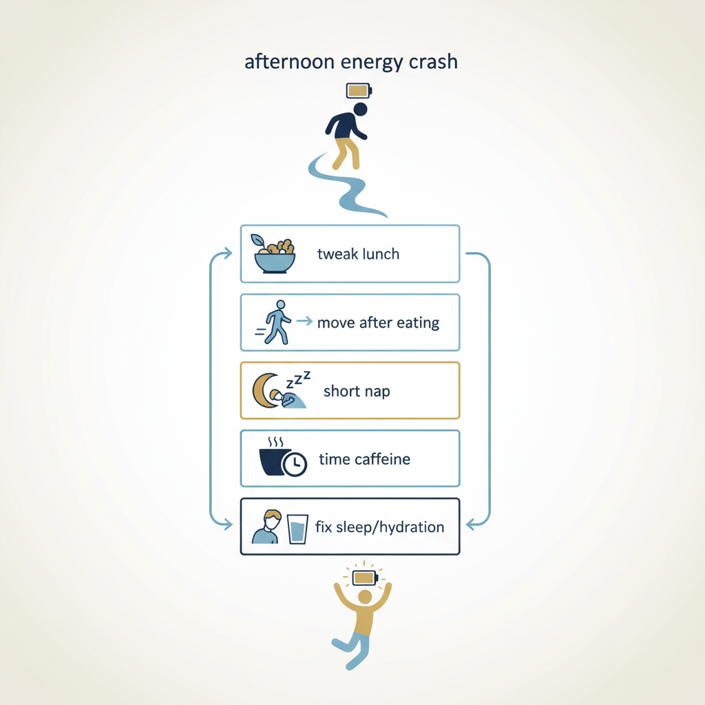 How to Stop Afternoon Energy Crash: A 5-Step Science-Backed Plan - Infographic illustration