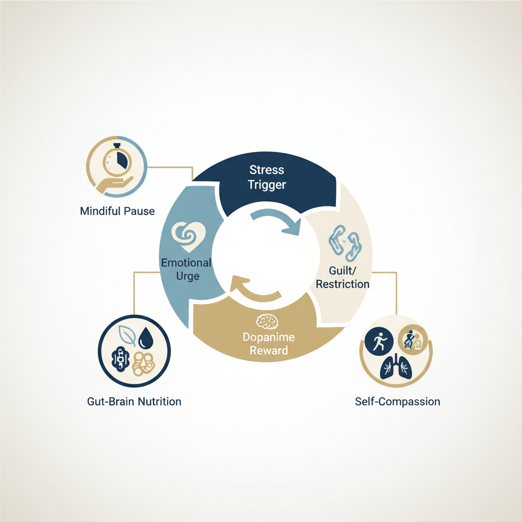 Break the Stress-Eating Cycle: stress eating cycle breaking strategies - Infographic illustration