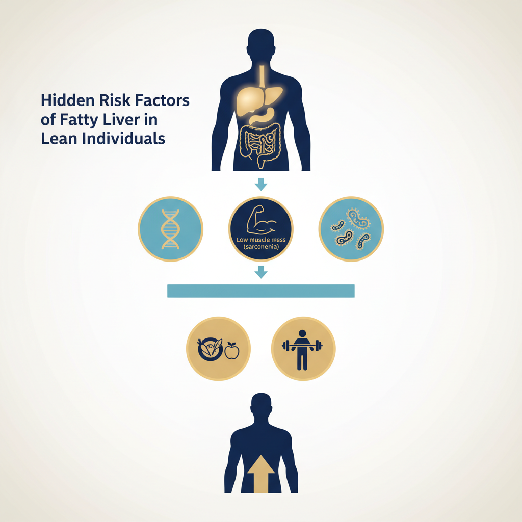 Why thin people get fatty liver — fatty liver in thin people causes - Infographic illustration