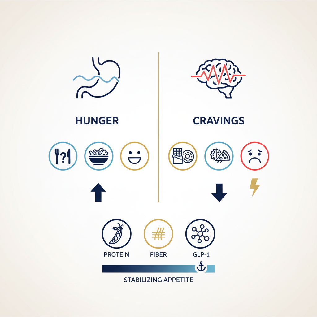 Hunger vs Cravings: How to Tell the Difference and Why It Matters for Weight Loss - Infographic illustration