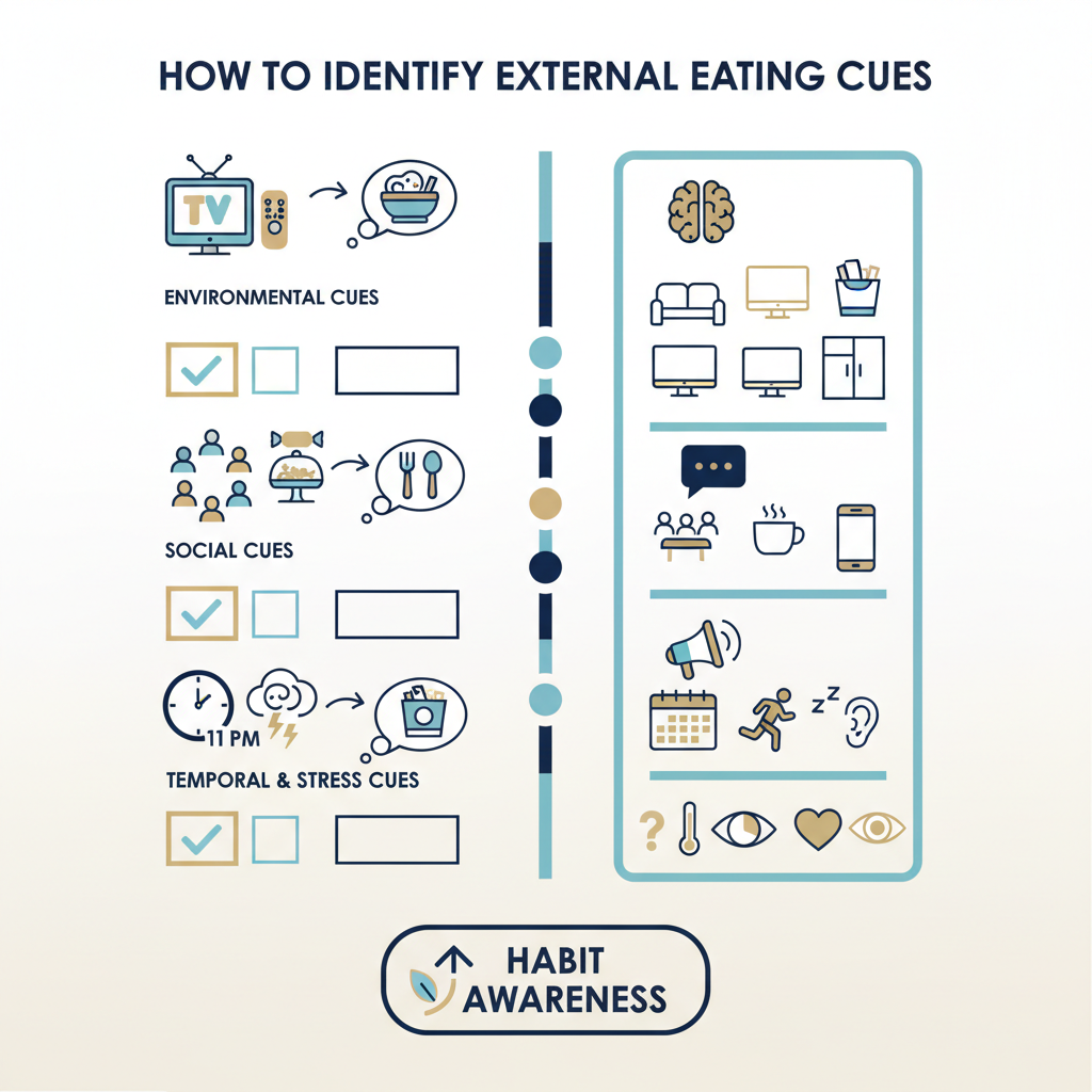 How to Identify External Eating Cues for Habit Awareness - Infographic illustration