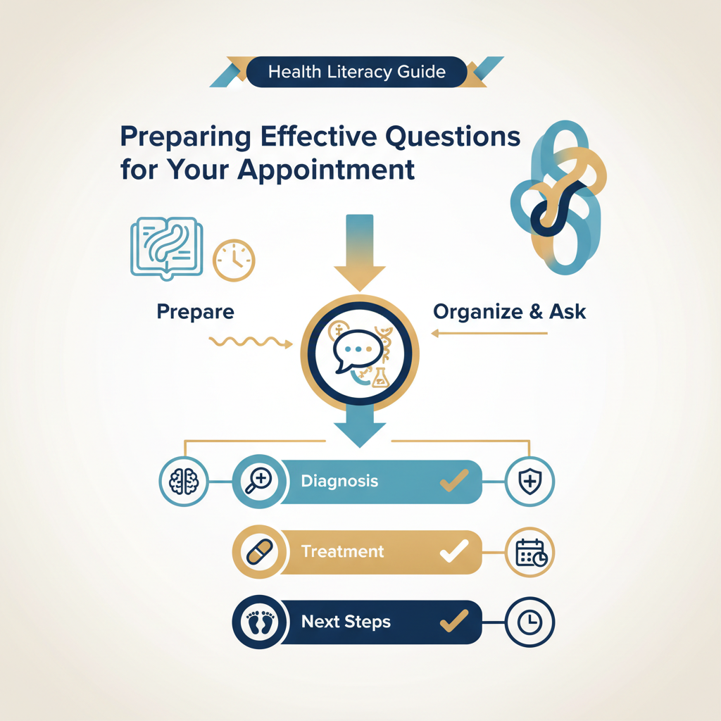 Health Literacy Guide: Preparing Effective Questions for Your Appointment - Infographic illustration