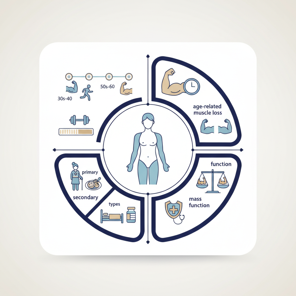 Muscle Maintenance Basics and Sarcopenia Terminology - Infographic illustration