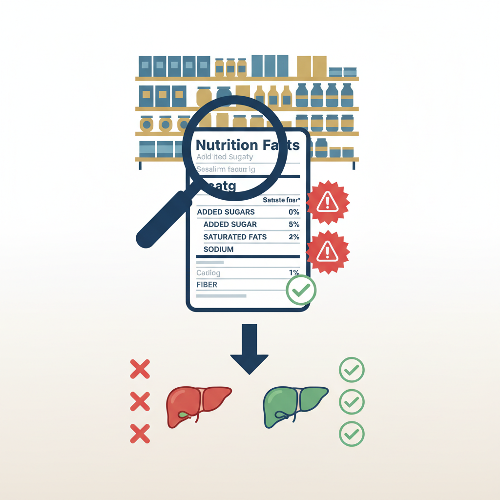 Supermarket Guide: Food Label Literacy for Liver Health - Infographic illustration