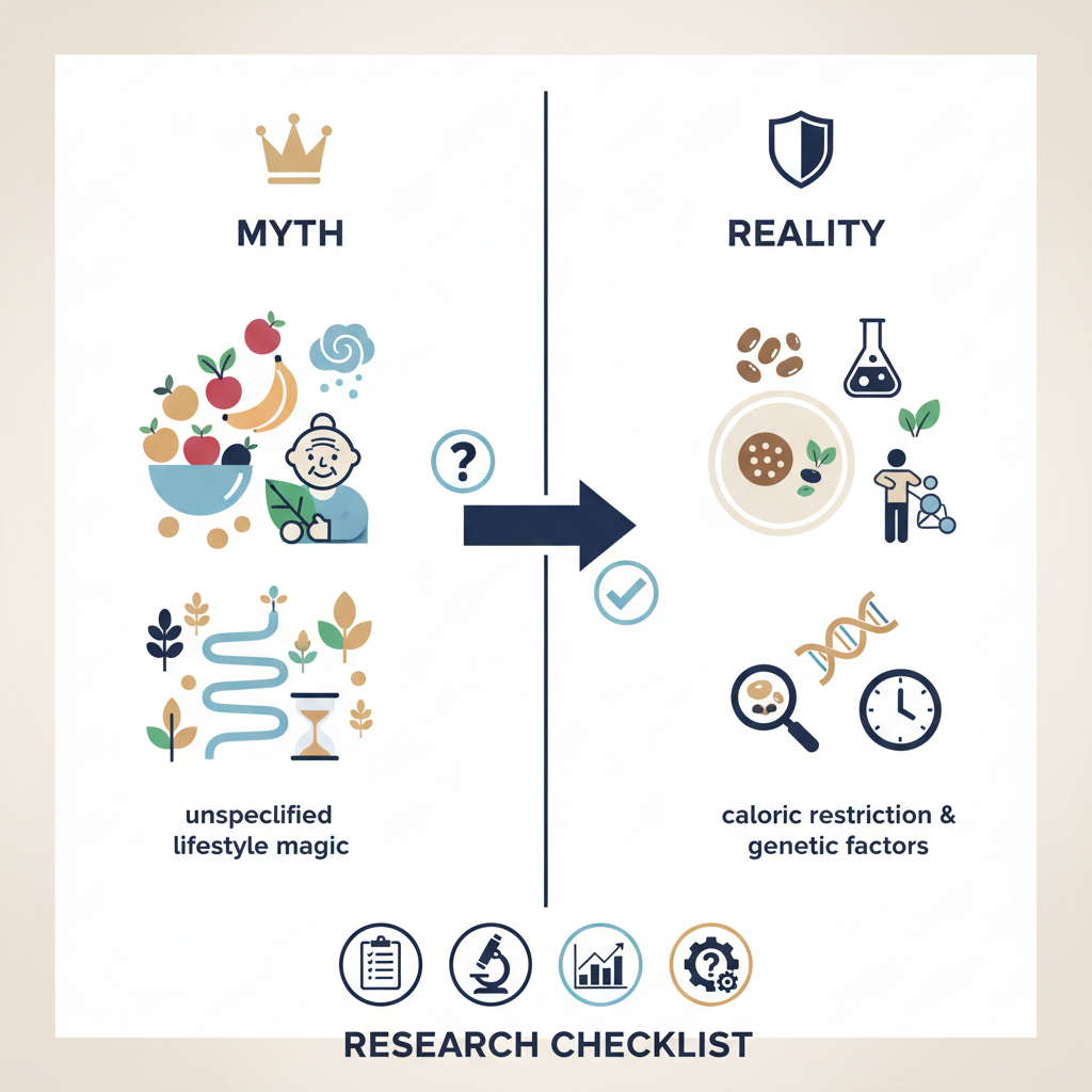 Evaluating Longevity Claims: Q&A on Blue Zones Eating Patterns for Longevity - Infographic illustration