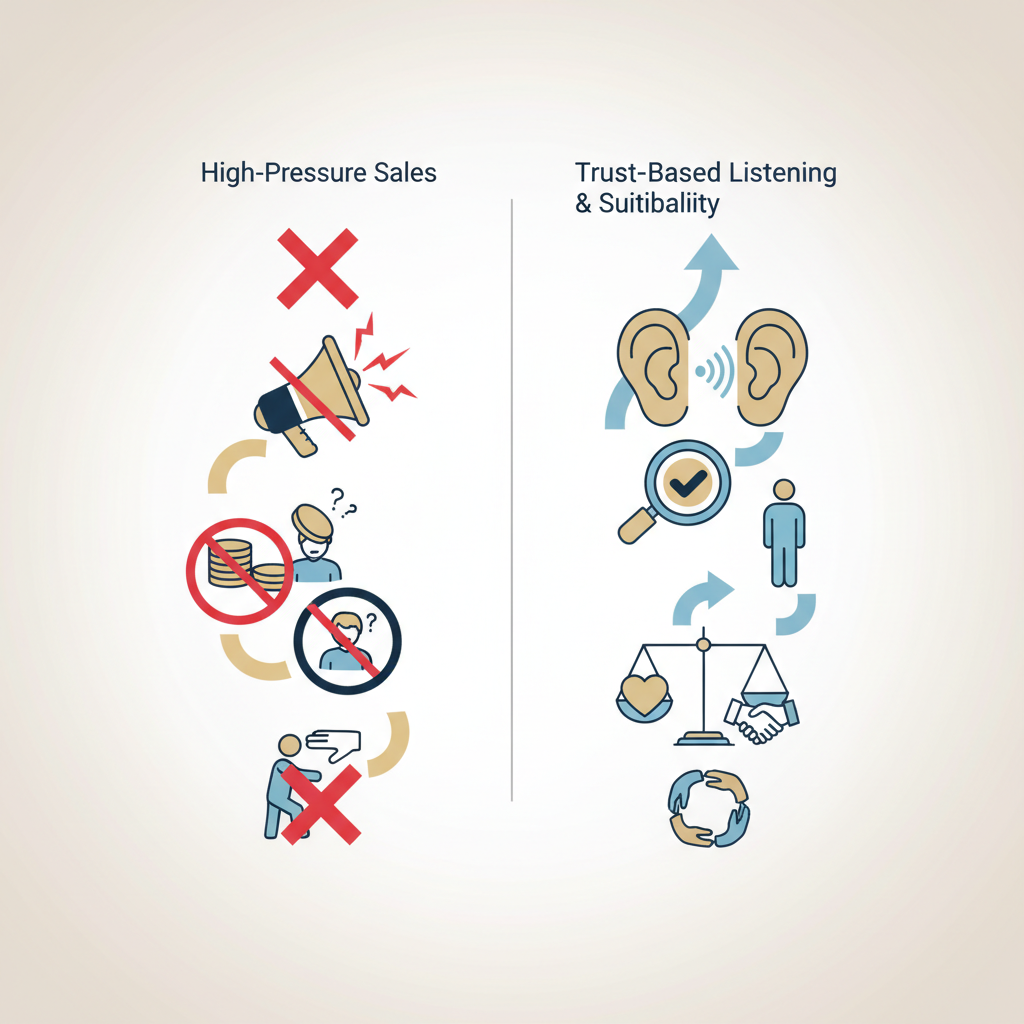 Building a Service-Based Sales System: Listening & Suitability - Infographic illustration