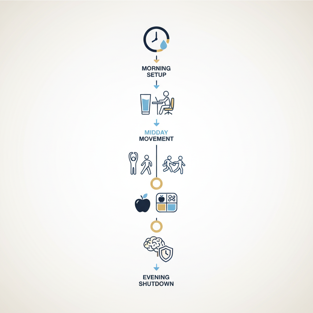 Building a Consistent Workday Wellness Routine USA: A Guide to Sustainable Health - Infographic illustration